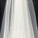 Vintage Tulle Lace Bridal Veil with Pearls White Long Wedding Veil