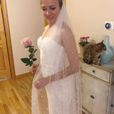 Vintage Lace Tulle Pearl Bridal Veil Wedding Veil