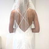 Vintage Tulle Lace Bridal Veil with Pearls White Long Wedding Veil