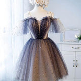 Sweetheart V-neck Starlit Cloud Tulle Mini Length Homecoming Dress