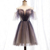 Sweetheart V-neck Starlit Cloud Tulle Mini Length Homecoming Dress