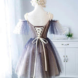 Sweetheart V-neck Starlit Cloud Tulle Mini Length Homecoming Dress