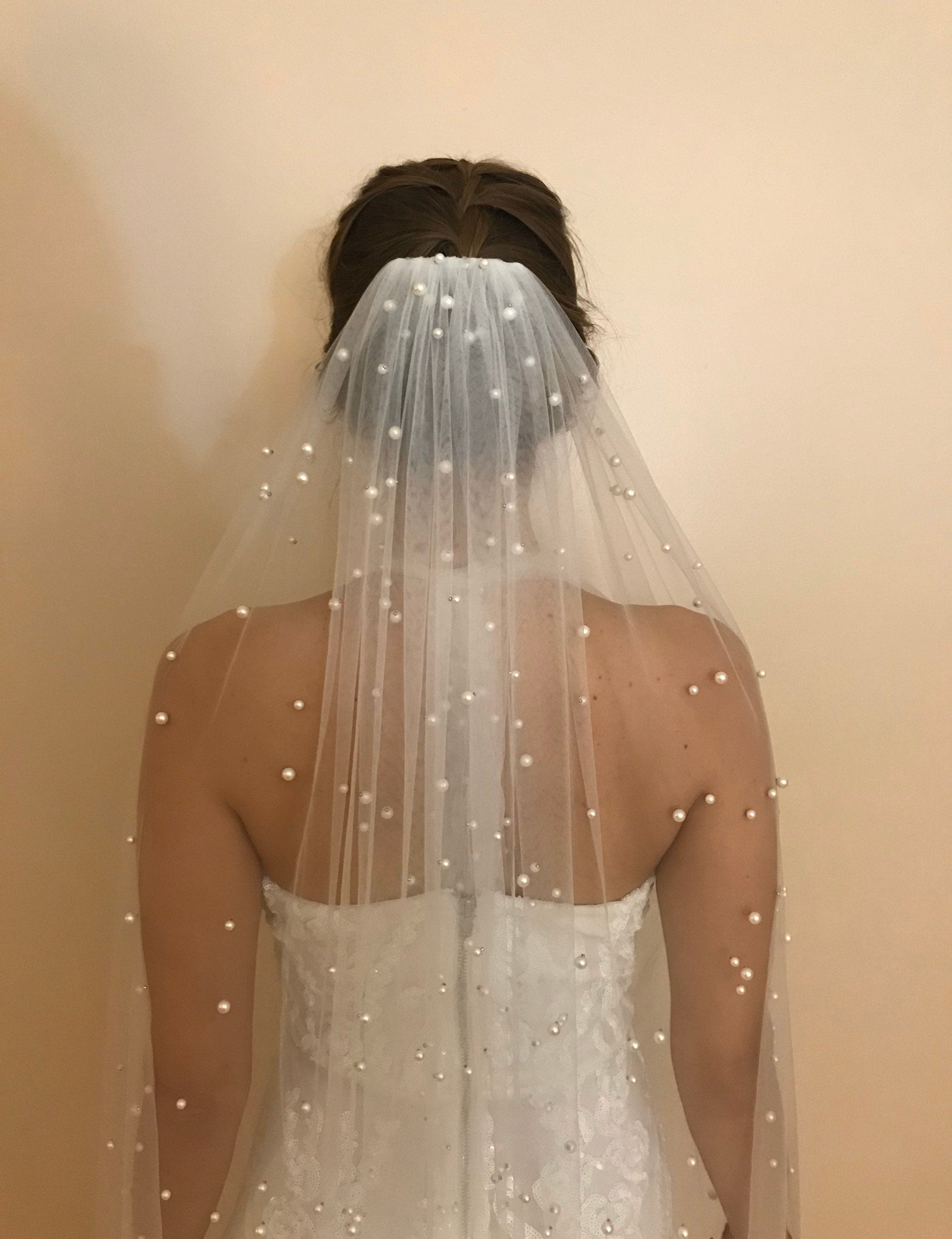 Vintage Lace Tulle Pearl Bridal Veil Wedding Veil