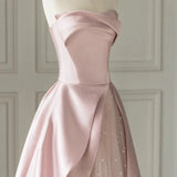 Sleeveless Satin A-Line Floor-Length Evening Gown Slit with Tulle Strapless Prom Dress