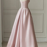 Sleeveless Satin A-Line Floor-Length Evening Gown Slit with Tulle Strapless Prom Dress