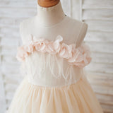 Illusion Tulle Feathers Flower Girl Dress