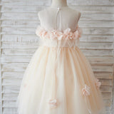 Illusion Tulle Feathers Flower Girl Dress