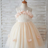 Illusion Tulle Feathers Flower Girl Dress