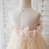 Illusion Tulle Feathers Flower Girl Dress