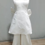 A-Line Satin V-Neck Short Wedding Dress with Large Bow