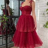 Alyson | Tulle Dark Red Glitter Homecoming Dress