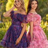 Ivana | A Line Off the Shoulder Printed Tulle Short Homecoming Dress