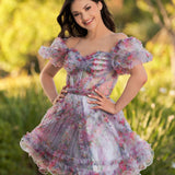 Ivana | A Line Off the Shoulder Printed Tulle Short Homecoming Dress