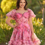 Ivana | A Line Off the Shoulder Printed Tulle Short Homecoming Dress