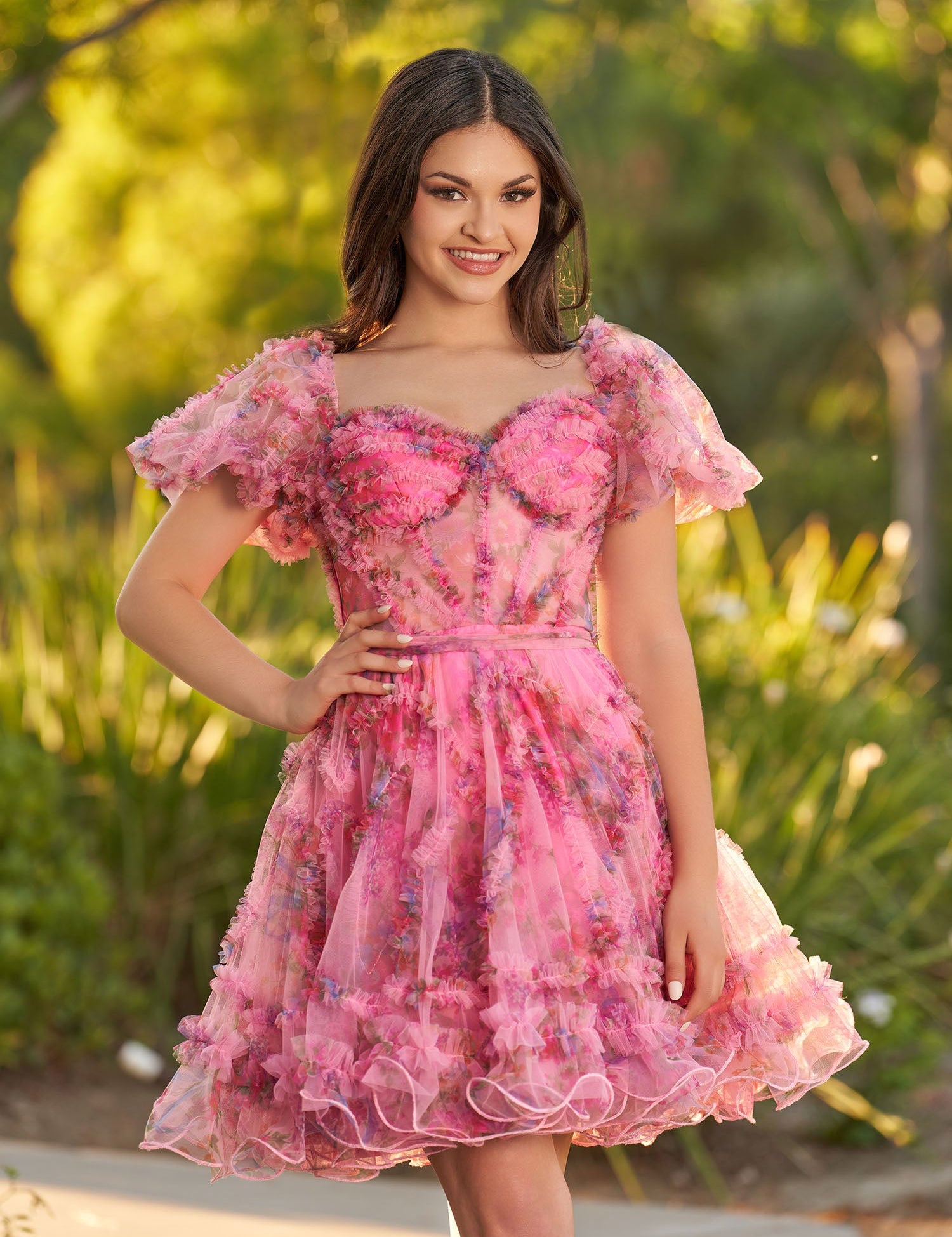 Ivana | A Line Off the Shoulder Printed Tulle Short Homecoming Dress