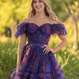 Ivana | A Line Off the Shoulder Printed Tulle Short Homecoming Dress