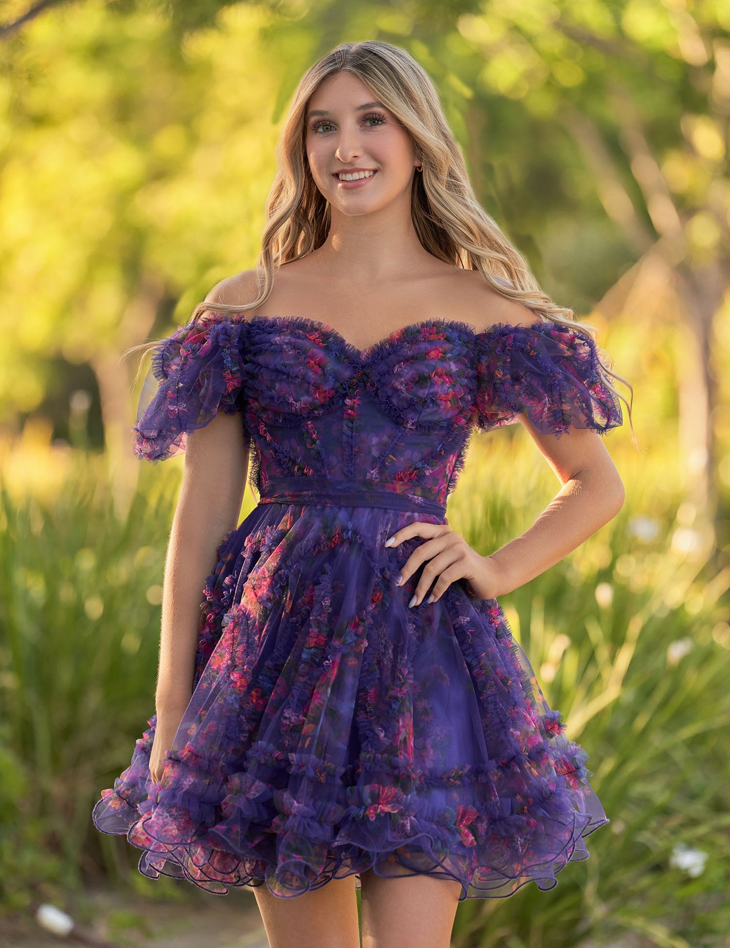 Ivana | A Line Off the Shoulder Printed Tulle Short Homecoming Dress