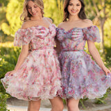 Ivana | A Line Off the Shoulder Printed Tulle Short Homecoming Dress