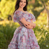 Ivana | A Line Off the Shoulder Printed Tulle Short Homecoming Dress