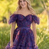 Ivana | A Line Off the Shoulder Printed Tulle Short Homecoming Dress