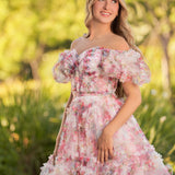 Ivana | A Line Off the Shoulder Printed Tulle Short Homecoming Dress