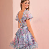 Ivana | A Line Off the Shoulder Printed Tulle Short Homecoming Dress