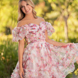 Ivana | A Line Off the Shoulder Printed Tulle Short Homecoming Dress