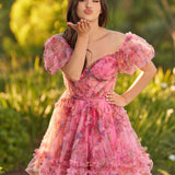 Ivana | A Line Off the Shoulder Printed Tulle Short Homecoming Dress