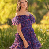 Ivana | A Line Off the Shoulder Printed Tulle Short Homecoming Dress