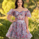 Ivana | A Line Off the Shoulder Printed Tulle Short Homecoming Dress