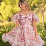 Ivana | A Line Off the Shoulder Printed Tulle Short Homecoming Dress