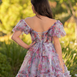 Ivana | A Line Off the Shoulder Printed Tulle Short Homecoming Dress