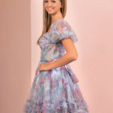 Ivana | A Line Off the Shoulder Printed Tulle Short Homecoming Dress