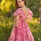 Ivana | A Line Off the Shoulder Printed Tulle Short Homecoming Dress