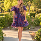 Ivana | A Line Off the Shoulder Printed Tulle Short Homecoming Dress