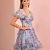 Ivana | A Line Off the Shoulder Printed Tulle Short Homecoming Dress