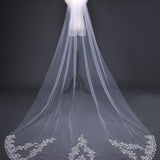 Ivory Cathedral Veils with Lace and Beaded Hemline