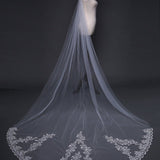 Ivory Cathedral Veils with Lace and Beaded Hemline