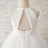 Chiffon Tulle Halter Neck Keyhole Back Flower Girl Dress