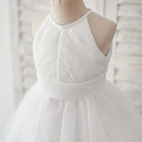 Chiffon Tulle Halter Neck Keyhole Back Flower Girl Dress