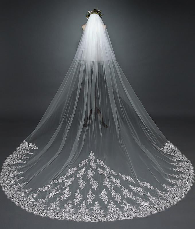 Ivory Lace Cathedral Veils with Blusher