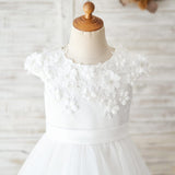 Lace Tulle Cap Sleeves Flower Girl Dress