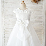 Lace Tulle Cap Sleeves Flower Girl Dress