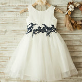 Sherly Satin Tulle Black Lace Flower Girl Dress