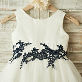 Sherly Satin Tulle Black Lace Flower Girl Dress