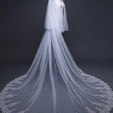 Ivory Tulle Lace Cathedral Veils with Blusher Drop Veil