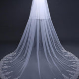 Ivory Tulle Lace Cathedral Veils with Blusher Drop Veil