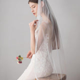 Ivory Tulle Wedding Veils One Layer Bridal Veil with Lace Hem