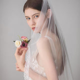 Ivory Tulle Wedding Veils One Layer Bridal Veil with Lace Hem