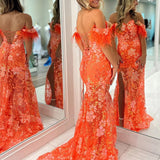 Jalea | Orange Sweetheart Mermaid Lace Long Prom Dresses With Split